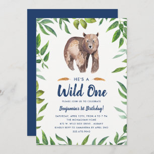 Aquarelle Ours Wild Un Anniversaire Invitation