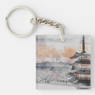 Aquarelle Pagode japonaise et voyage au Mt. Fuji