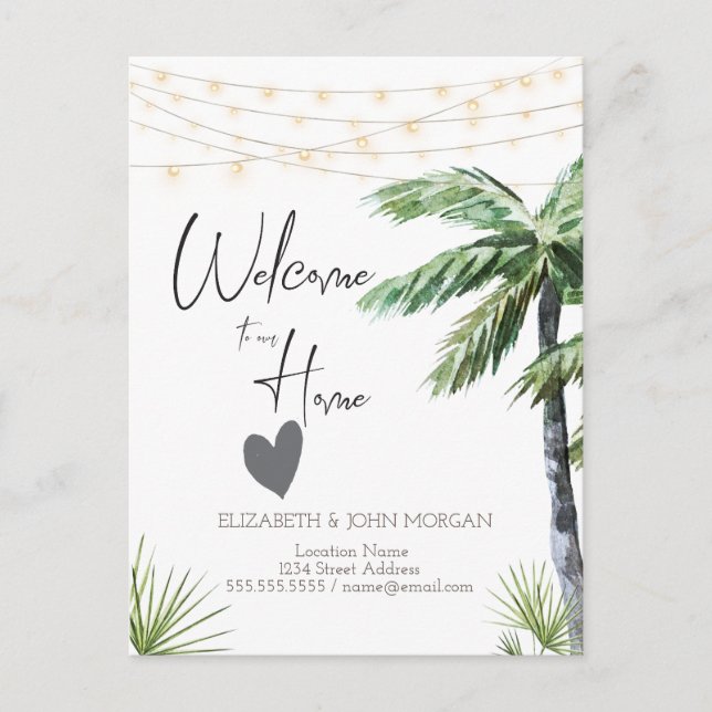 Aquarelle Palm, Faire-part de coeur (Devant)