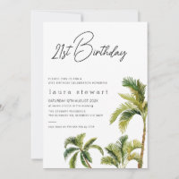Aquarelle Palm Tree 21e Invitation anniversaire