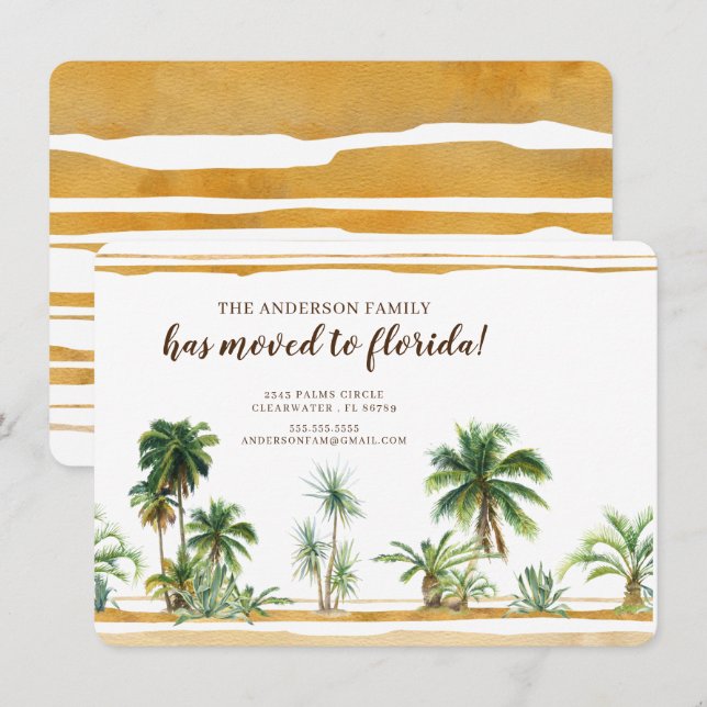 Aquarelle Palm Tree Moving Faire-part (Devant / Derrière)