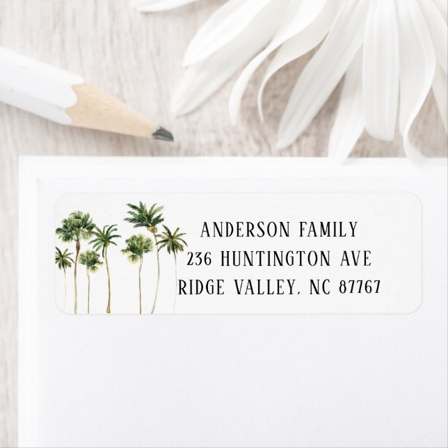 Aquarelle Palm Trees Nouveau Étiquette d'adresse (En situation)