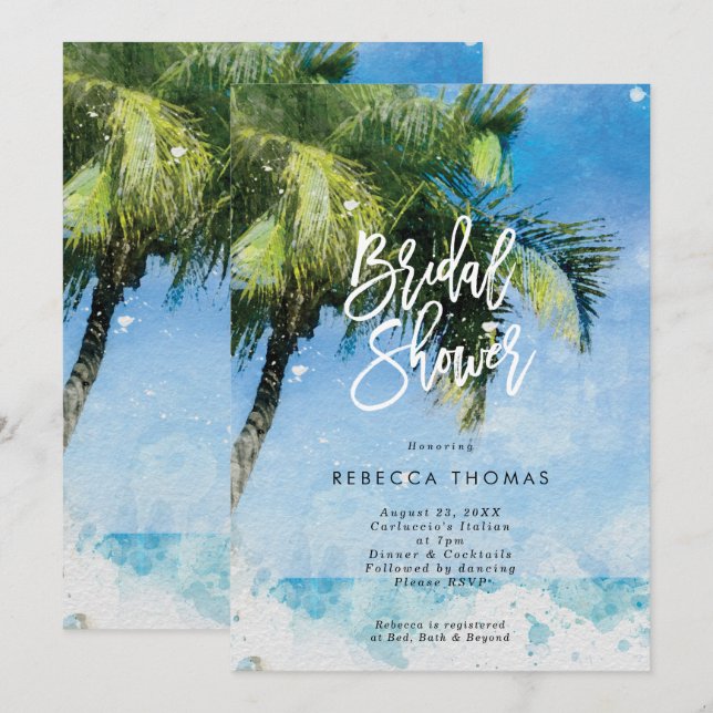 aquarelle palmiers nuptiale douche invitation (Devant / Derrière)