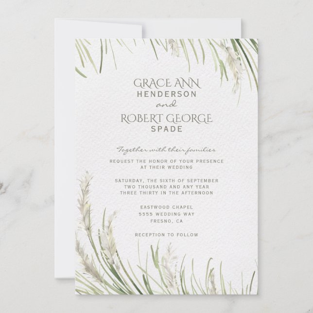 Aquarelle Pampas Faire-part de mariage de graisse (Devant)