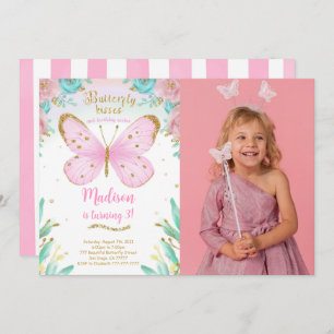 Aquarelle Papillon Anniversaire Photo Invitation