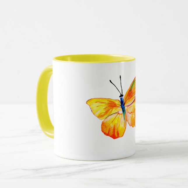 Aquarelle papillon jaune dessin Combo Mug (Devant gauche)