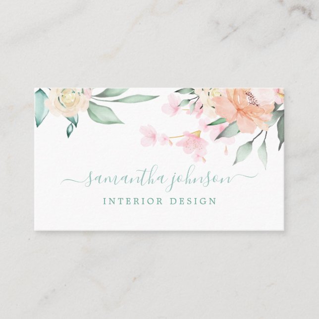 Aquarelle Pastel Floral Carte de visite (Devant)