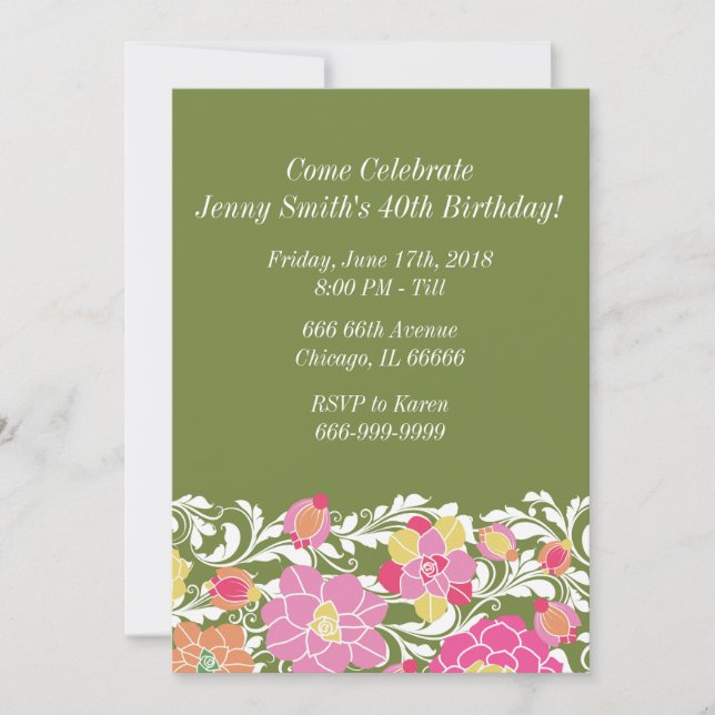 Aquarelle Pastel Floral Invitation d'anniversaire (Devant)
