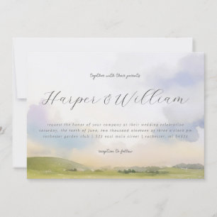Aquarelle paysage faire-part de mariage horizontal