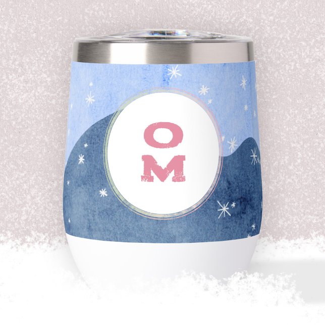 Aquarelle Paysage hivernal Monogramme Neige (Watercolor Winter Landscape Monogram Snowy Thermal Wine Tumbler ©Susanne Sachers - Sunny Mind 🌞)