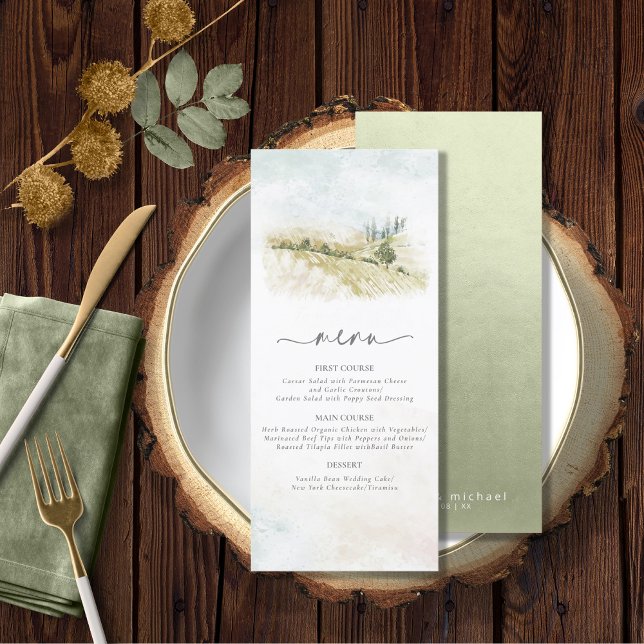 Aquarelle Paysage Menu Mariage V2 Sage ID786 (Créateur téléchargé)