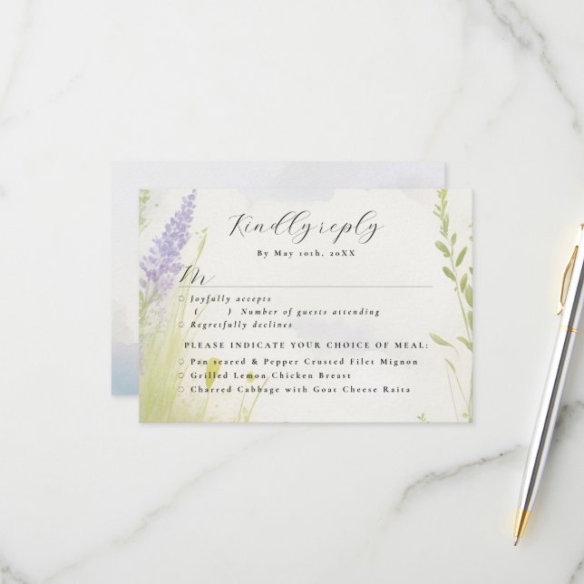 aquarelle paysage nuages RSVP avec choix de repas (Devant/Arrière en situation)