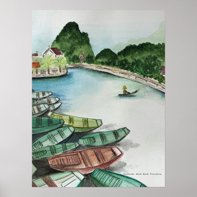 Aquarelle paysage, Vietnam, Tam Coc Poster Flye (Devant)