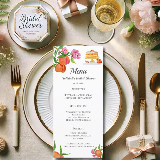 Aquarelle Peach Gâteau Avec Fleurs Menu Bride (Créateur téléchargé)