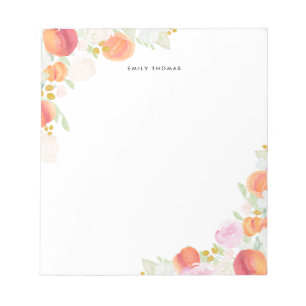 Aquarelle Peaches Floral Bloc-notes personnalisé