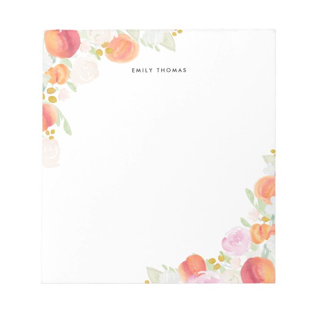 Aquarelle Peaches Floral Bloc-notes personnalisé (Devant)