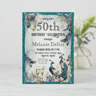 Aquarelle Peacock 50e Invitation anniversaire