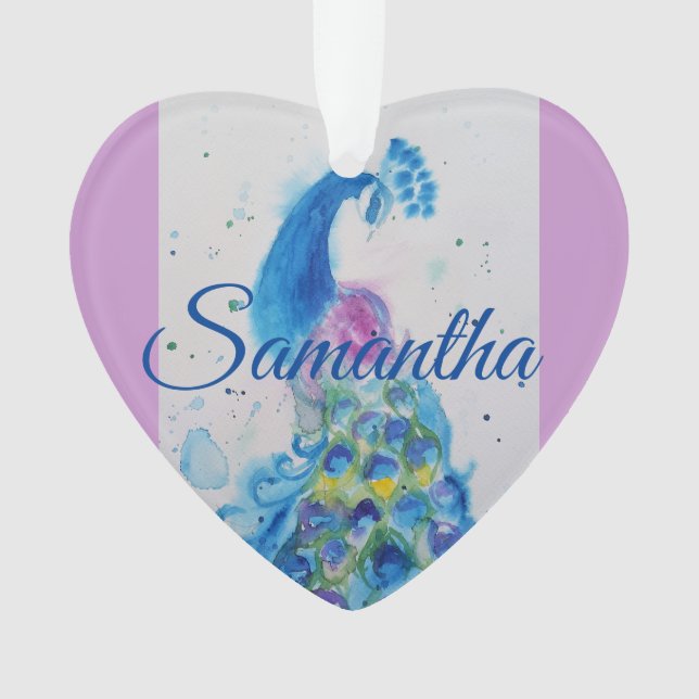 Aquarelle Peacock Blue Girls Décoration de Noël (devant)