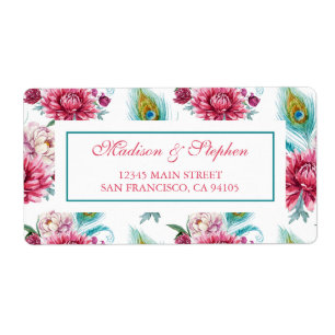 Aquarelle Peacock & Floral rouge - Mariage