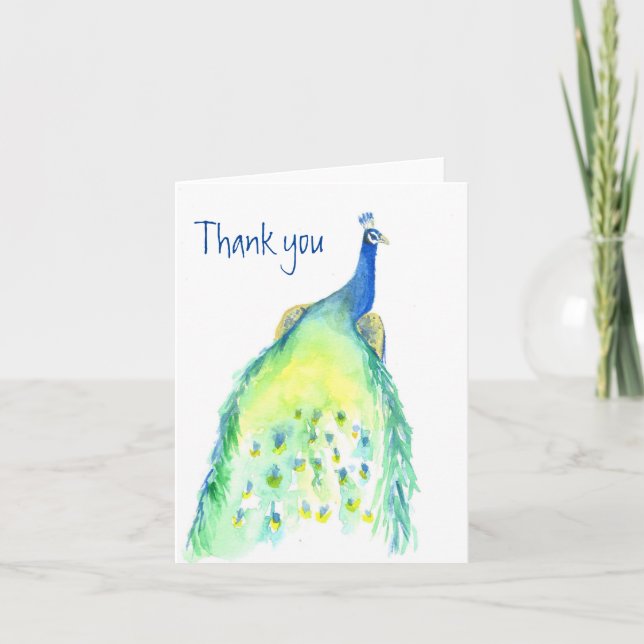 Aquarelle Peacock peint Merci Carte de note (Devant)