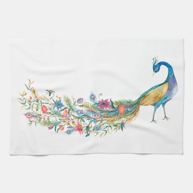 Aquarelle Peacock Serviettes de cuisine (Horizontal)