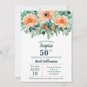 Aquarelle Pêche Florale Invitations d'anniversaire