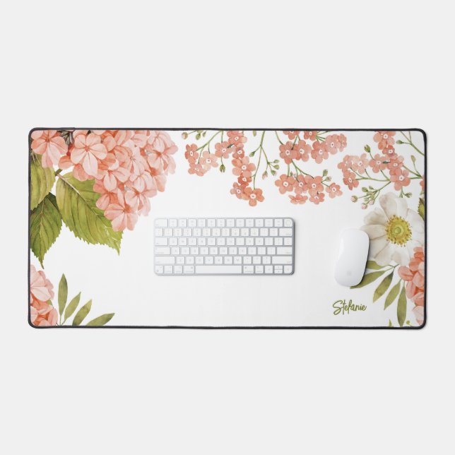 Aquarelle Pêche Hydrangée Floral Personnalisé (Clavier et souris)