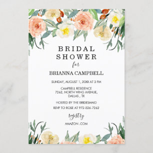 Aquarelle Pêcher Floral Douche nuptiale Invitation