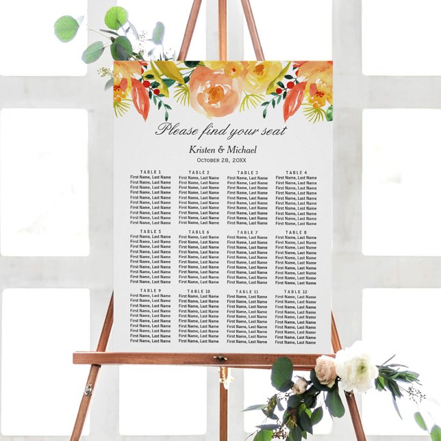 Aquarelle Pêcher Mariage Floral Tableau de siège (Créateur téléchargé)
