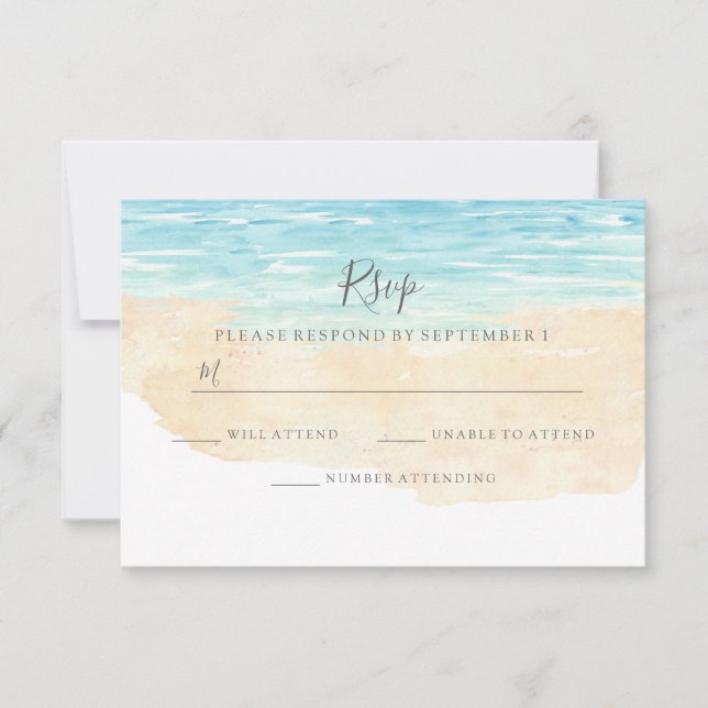 Aquarelle Peinte à la main Beach Wedding RSVP (Devant)