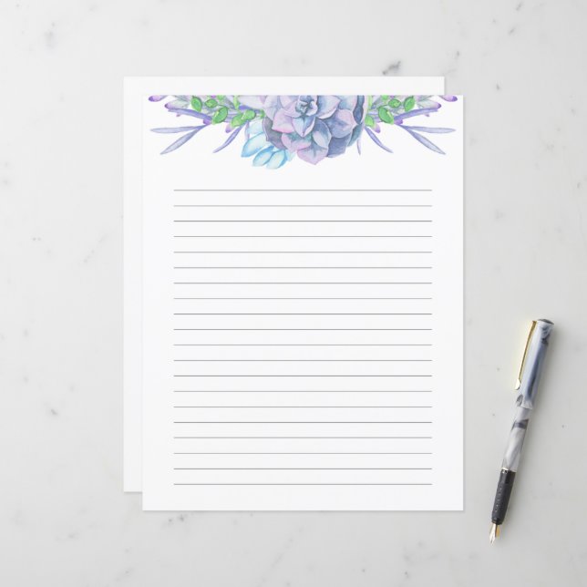 Aquarelle Peinte à la main Papier Laillé Succulent (Devant/Arrière en situation)