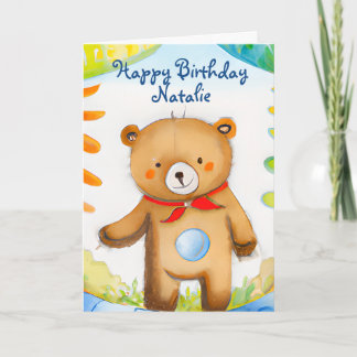 Aquarelle peinte à la main Teddy Bear Carte d'anni