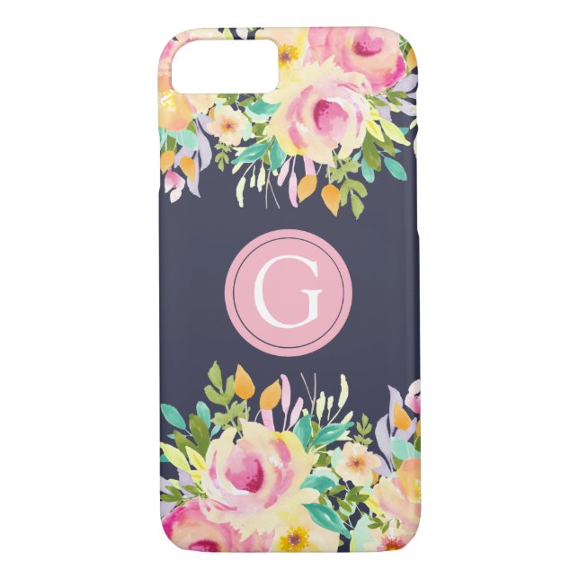 Aquarelle peinte Monogramme floral iPhone 7 Coque (Dos)