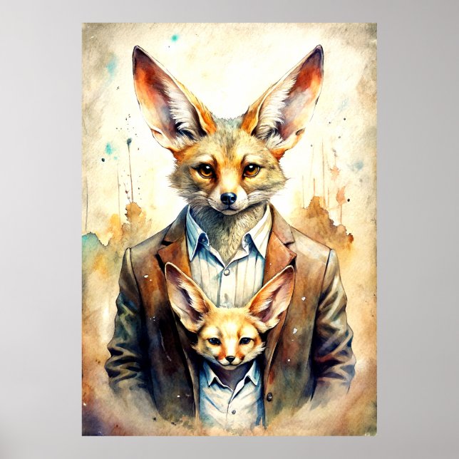 Aquarelle Peinture humaine avec Fox Face Poster (Devant)