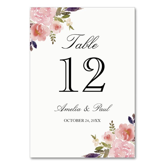 Aquarelle Peonies Mariage rose Cartes Numéro de ta (Par défaut)
