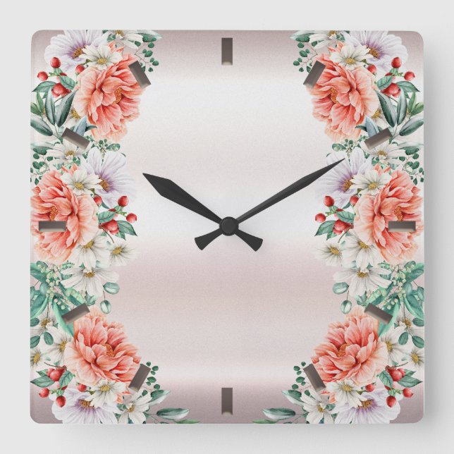 Aquarelle Peony Horloge murale (Recto)