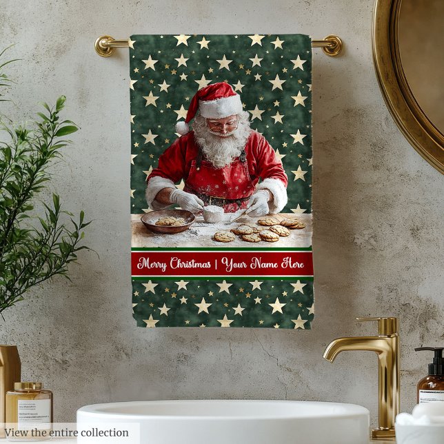 Aquarelle Père Noël serviettes de bain avec nom de (Watercolor Santa Bath Towels with Family Name)