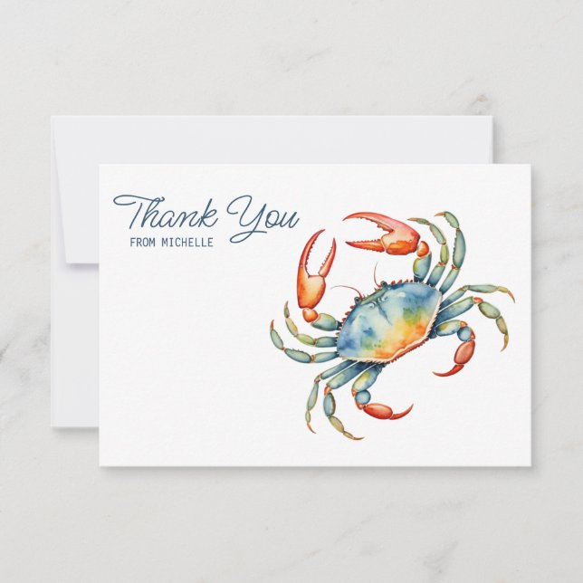 Aquarelle personnalisée Crab Beach Merci Cartes (Devant)