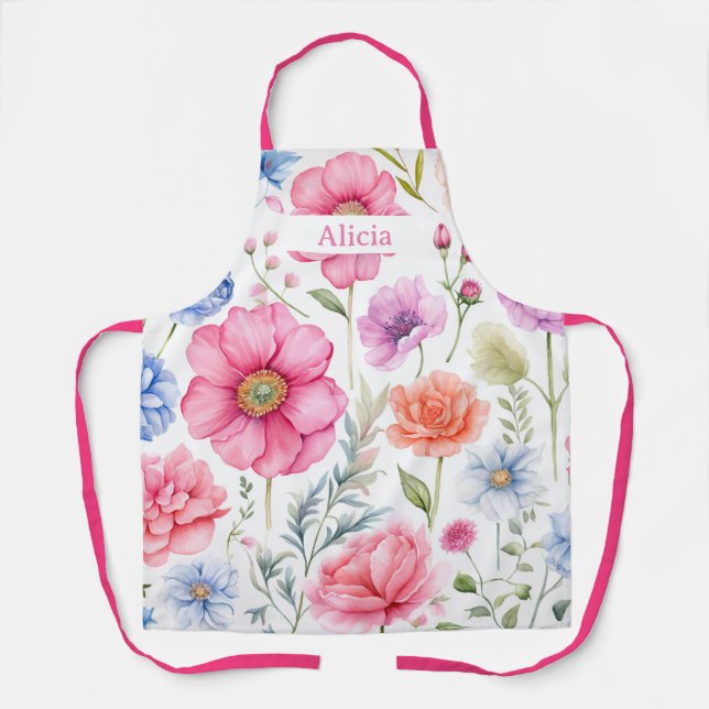 Aquarelle personnalisée Fleur florale tablier (Recto)