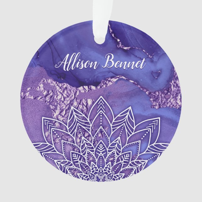 Aquarelle personnalisée violet blanc Mandala (devant)