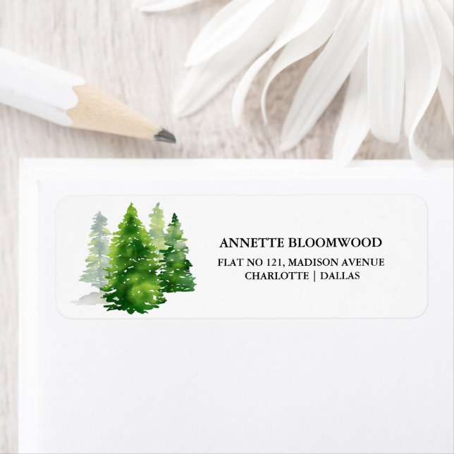 Aquarelle Pine Arbres | Étiquette de Noël (En situation)