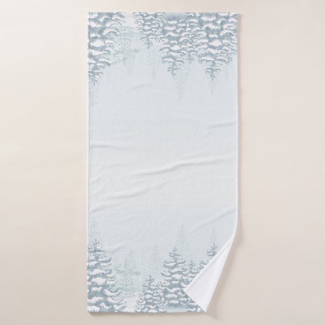 Aquarelle Pine Arbres Forêt de pins des neiges (Serviette de bain)