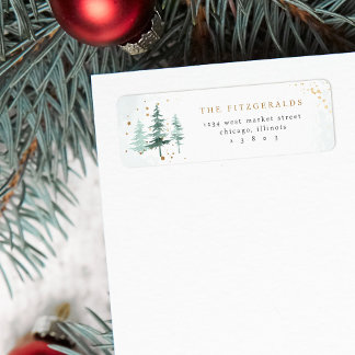 Aquarelle Pine Arbres Noël Adresse de retour