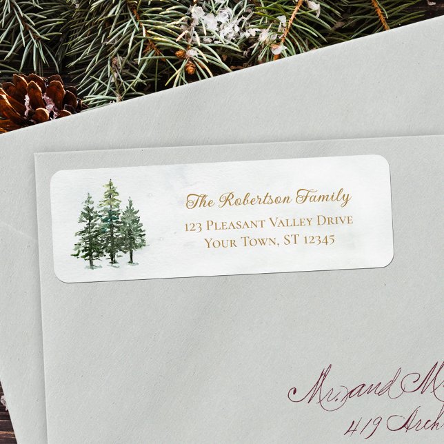 Aquarelle Pine Arbres Noël Adresse de retour (Créateur téléchargé)