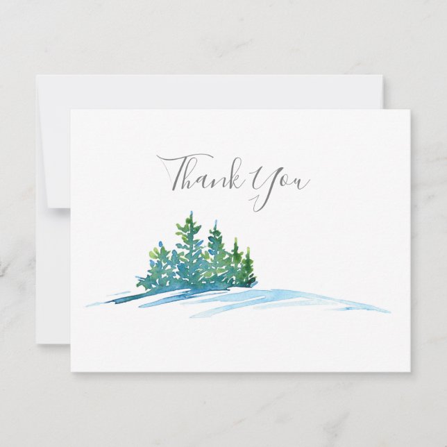 Aquarelle Pine Arbres Snowscape Carte de remerciem (Devant)
