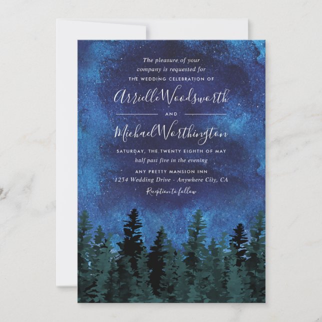 Aquarelle Pine Trees Invitations de mariage rustiq (Devant)