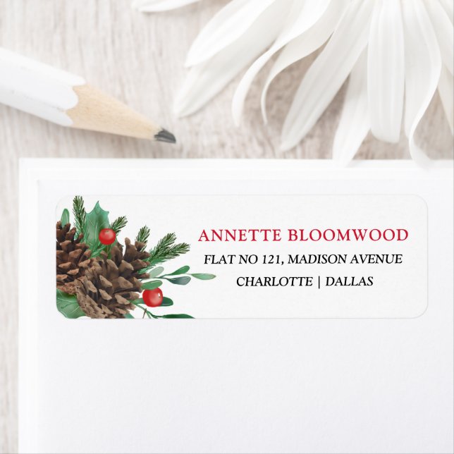 Aquarelle Pinecones Holly Feuilles (En situation)