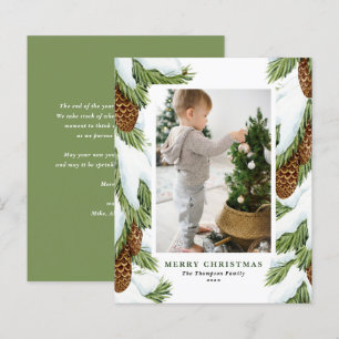 Aquarelle Pinecones neige photo Carte de Noël