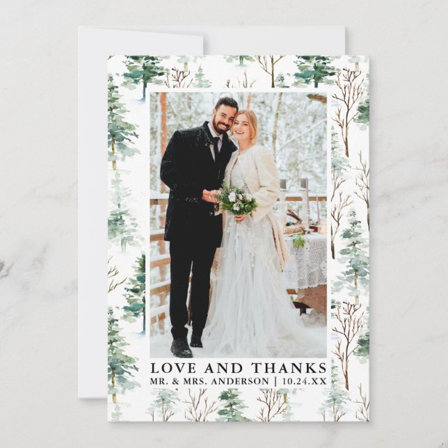 Aquarelle Pins Vert Amour Merci Mariage (Devant)