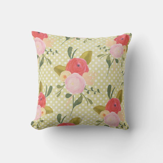 Aquarelle pivoines sur Coussin décoratif Pois (Recto)